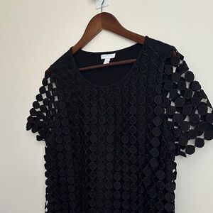 Charter Club Black Circle / Dot Pattern Short Sleeve Top